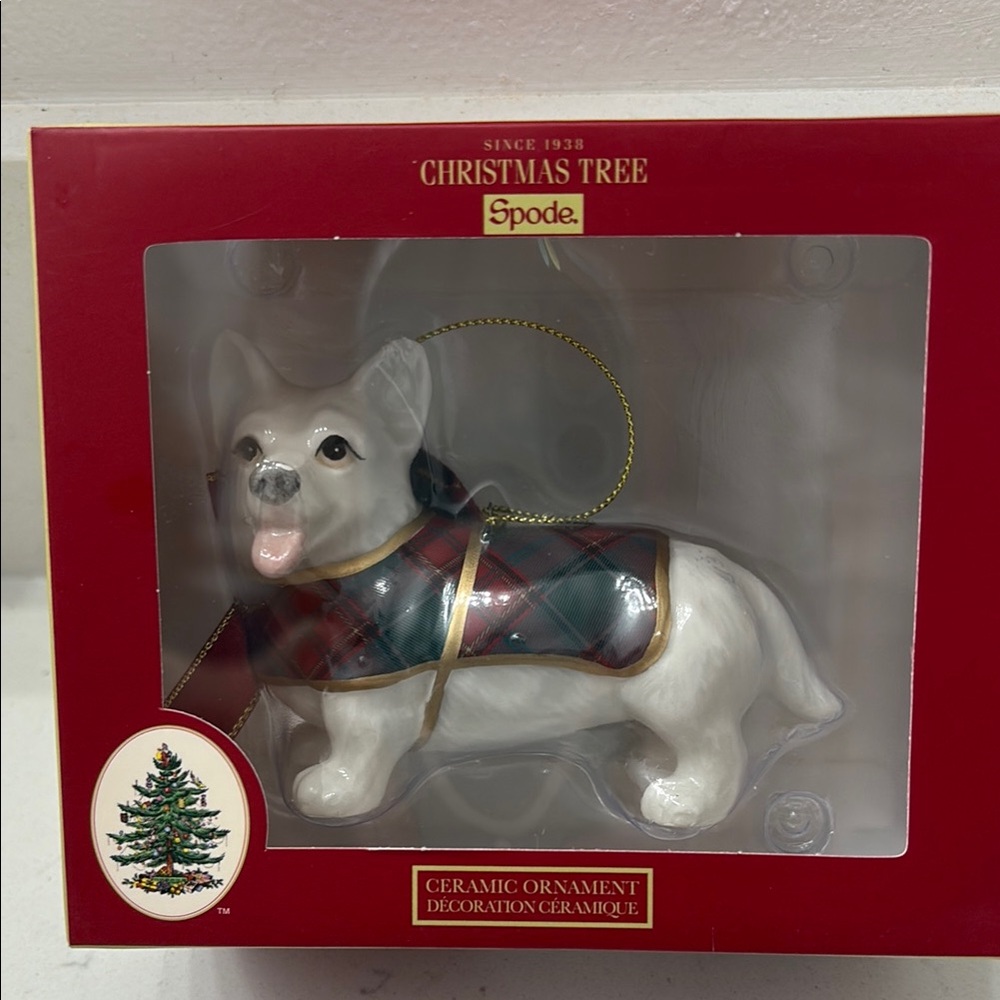 Spode Christmas porcelain Corgi dog ornament new